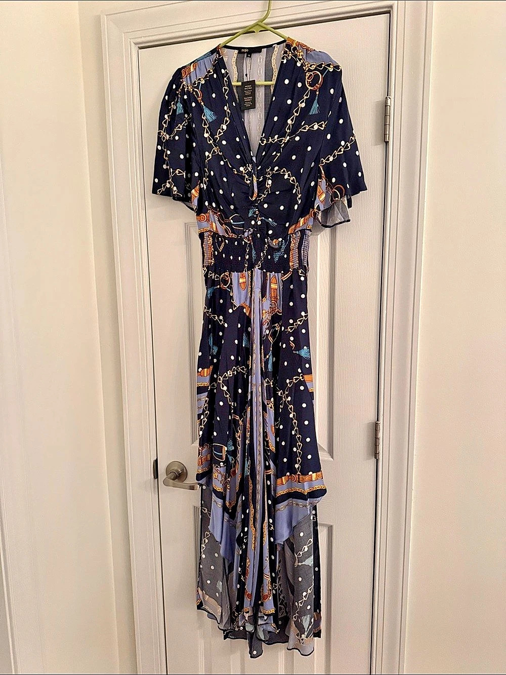 maje Chain-Print Asymmetric-Hem Woven Maxi Dress Midi Dress